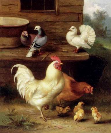 Poultry oil painting