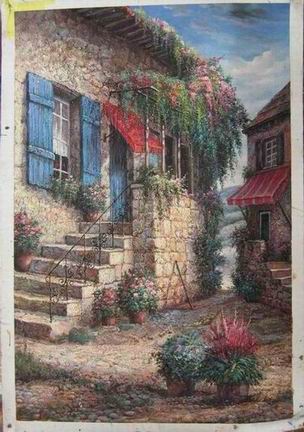 Village oil painting