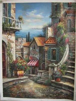 Village oil painting