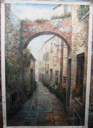 Village oil painting