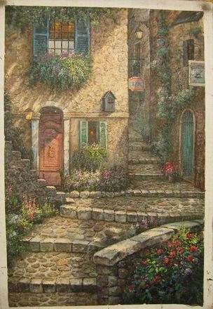 Village oil painting