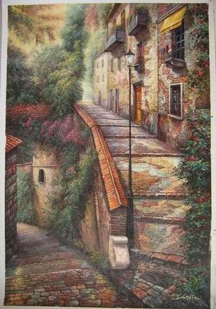 Village oil painting