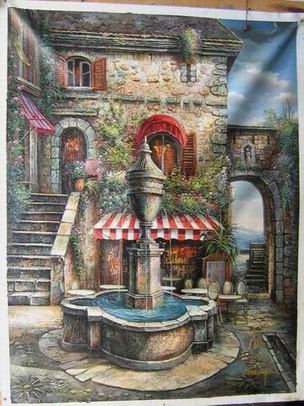 Village oil painting
