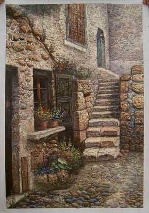 Village oil painting