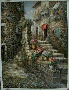 Village oil painting