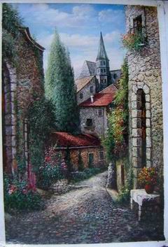 Village oil painting