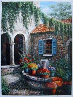 Village oil painting