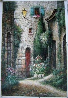 Village oil painting