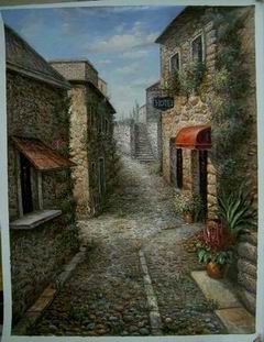 Village oil painting