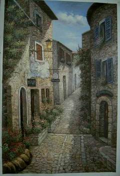 Village oil painting