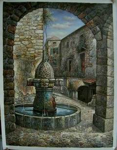 Village oil painting
