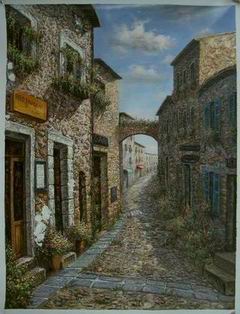 Village oil painting