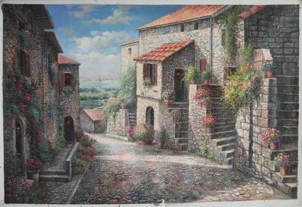 Village oil painting