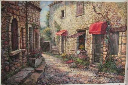 Village oil painting