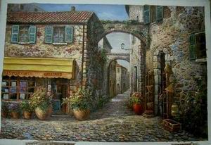 Village oil painting