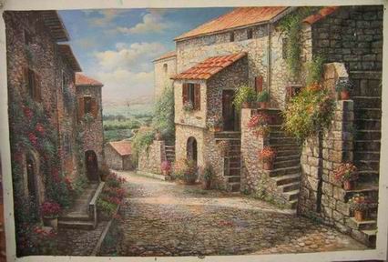 Village oil painting