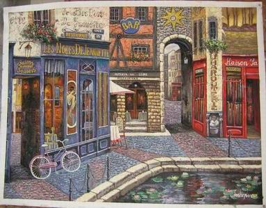 Village oil painting