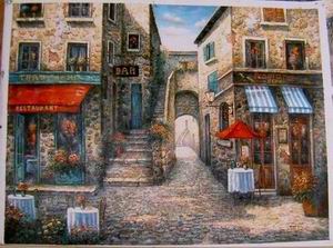 Village oil painting