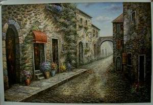 Village oil painting