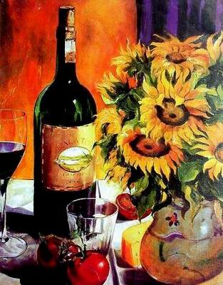 Winebottle oil painting