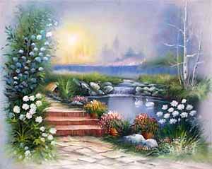 Garden oil painting