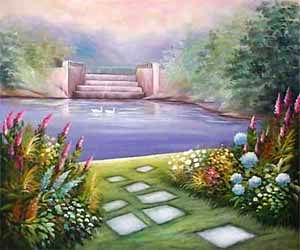 Garden oil painting
