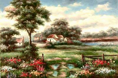 Garden oil painting