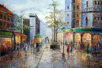 Streetscape oil painting