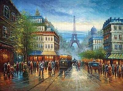 Streetscape oil painting