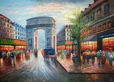 Streetscape oil painting