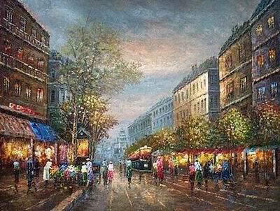Streetscape oil painting