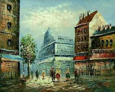 Streetscape oil painting