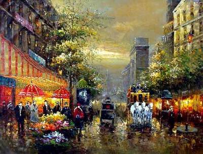 Streetscape oil painting