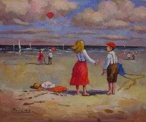 Beach oil painting