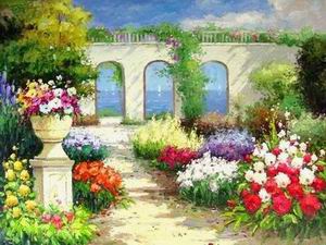 Garden oil painting