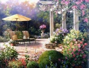 Garden oil painting