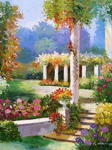 Garden oil painting