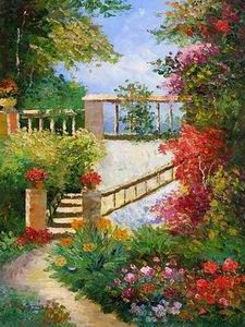 Garden oil painting