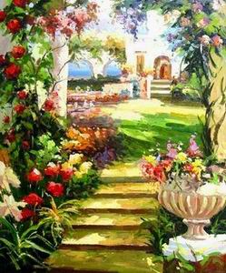 Garden oil painting