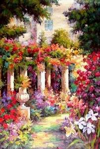 Garden oil painting