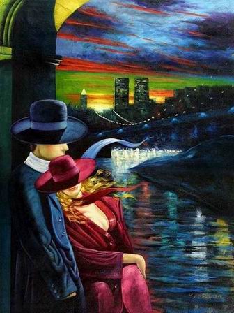 Cityscape oil painting