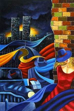 Cityscape oil painting