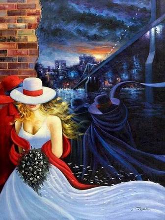 Cityscape oil painting