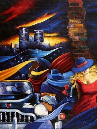 Cityscape oil painting