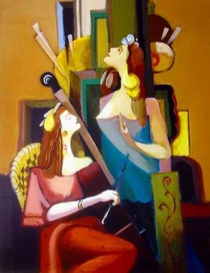 Musician oil painting