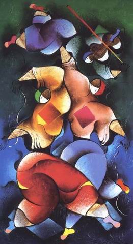 Musician oil painting