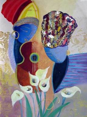 Musician oil painting